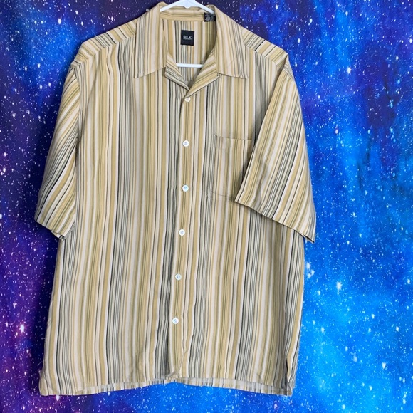 Silk- Yellow Striped Button Up Shirt size Medium - Picture 1 of 4